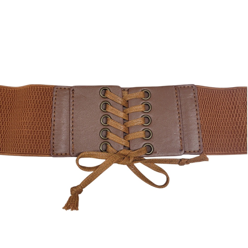 Brown Wide Elastic Corset Belt Lace Up‎ Faux Leather Cinch Waistband 
26-30 in